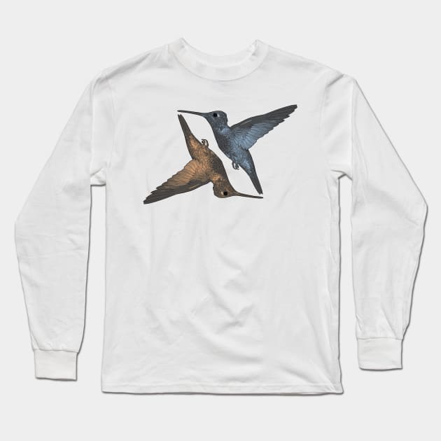 Humming Birds blue orangge Long Sleeve T-Shirt by Colin-Bentham